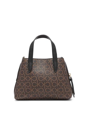 Calvin Klein Millie 2 in 1 Triple Compartment Mini Satchel Crossbody, Brown/Khaki/Black, One Size