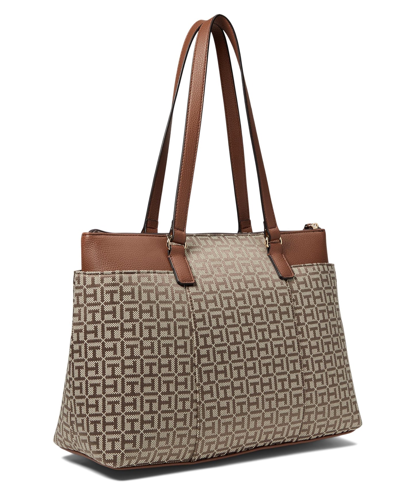 Tommy Hilfiger Evelyn II Tote-Square Monogram Jacquard Tan/Dark Chocolate One Size