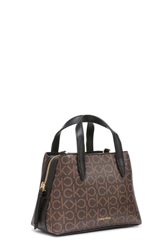 Calvin Klein Millie 2 in 1 Triple Compartment Mini Satchel Crossbody, Brown/Khaki/Black, One Size