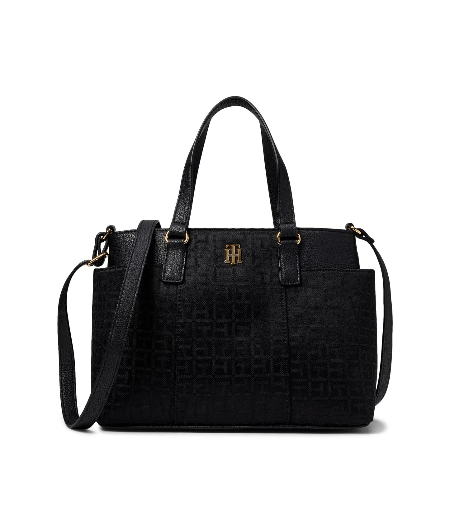 Tommy Hilfiger Evelyn II Convertible Satchel-Square Monogram Jacquard Black Tonal One Size