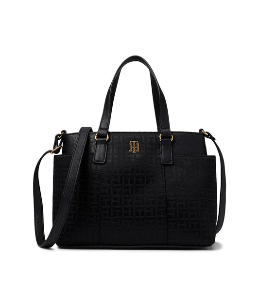 Tommy Hilfiger Evelyn II Convertible Satchel-Square Monogram Jacquard Black Tonal One Size