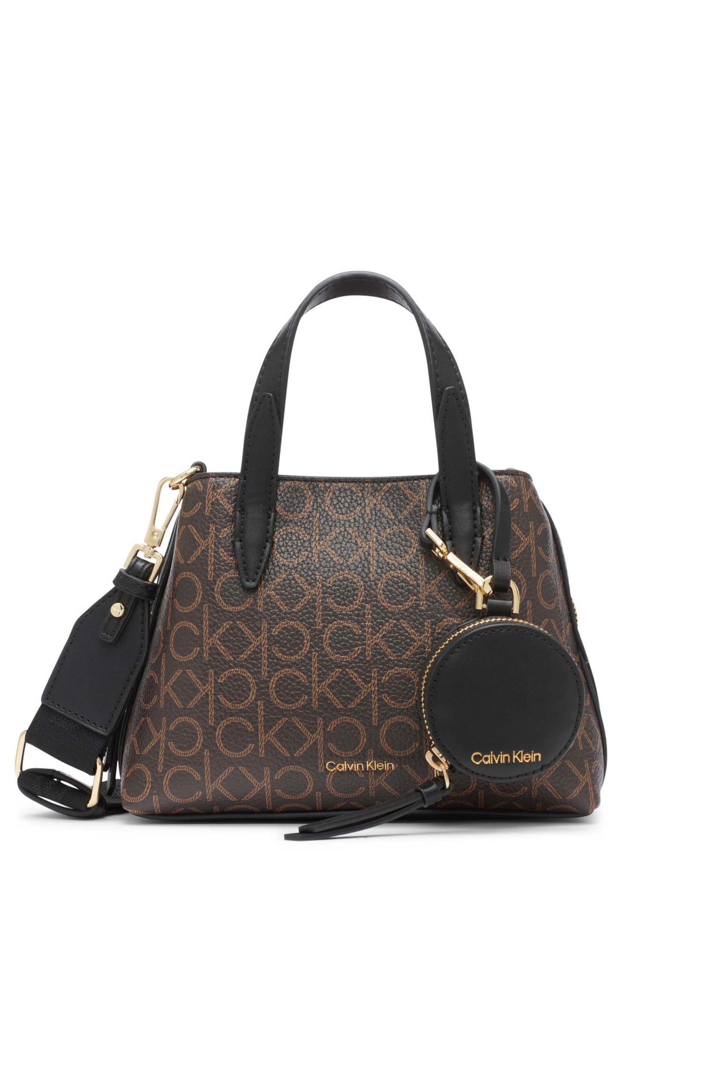 Calvin Klein Millie 2 in 1 Triple Compartment Mini Satchel Crossbody, Brown/Khaki/Black, One Size