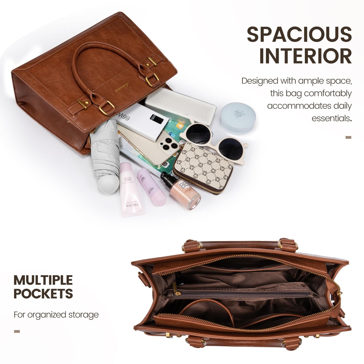 LOVEVOOK Purses and Handbags for Women, Tote Bags for Women， Satchel Shoulder Purse and PU Leather Top Handle for ladies, Brown