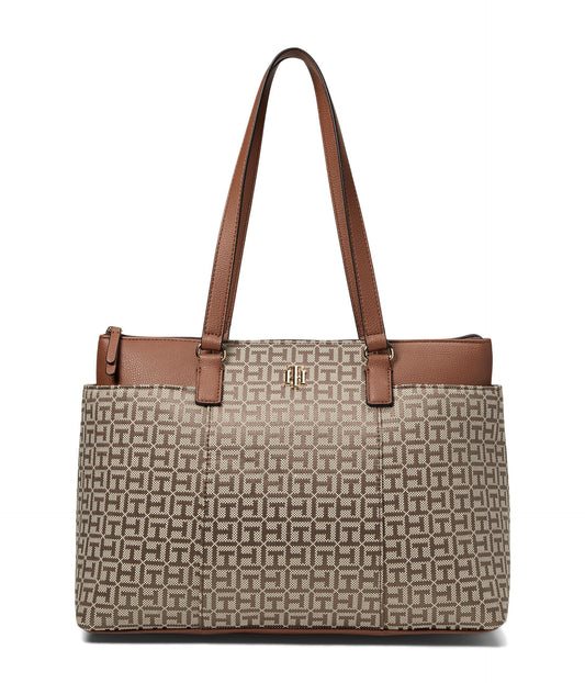 Tommy Hilfiger Evelyn II Tote-Square Monogram Jacquard Tan/Dark Chocolate One Size