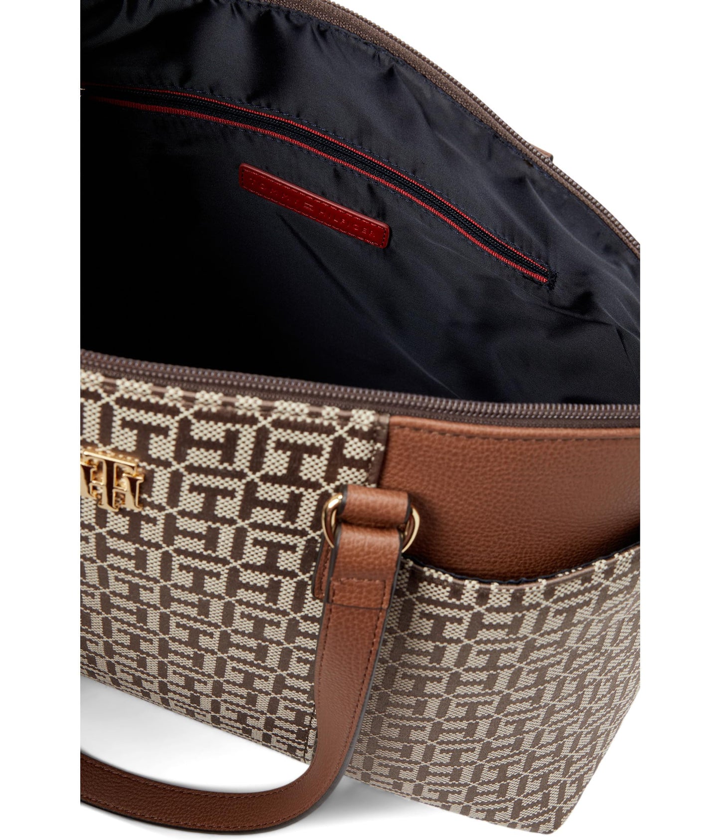 Tommy Hilfiger Evelyn II Tote-Square Monogram Jacquard Tan/Dark Chocolate One Size