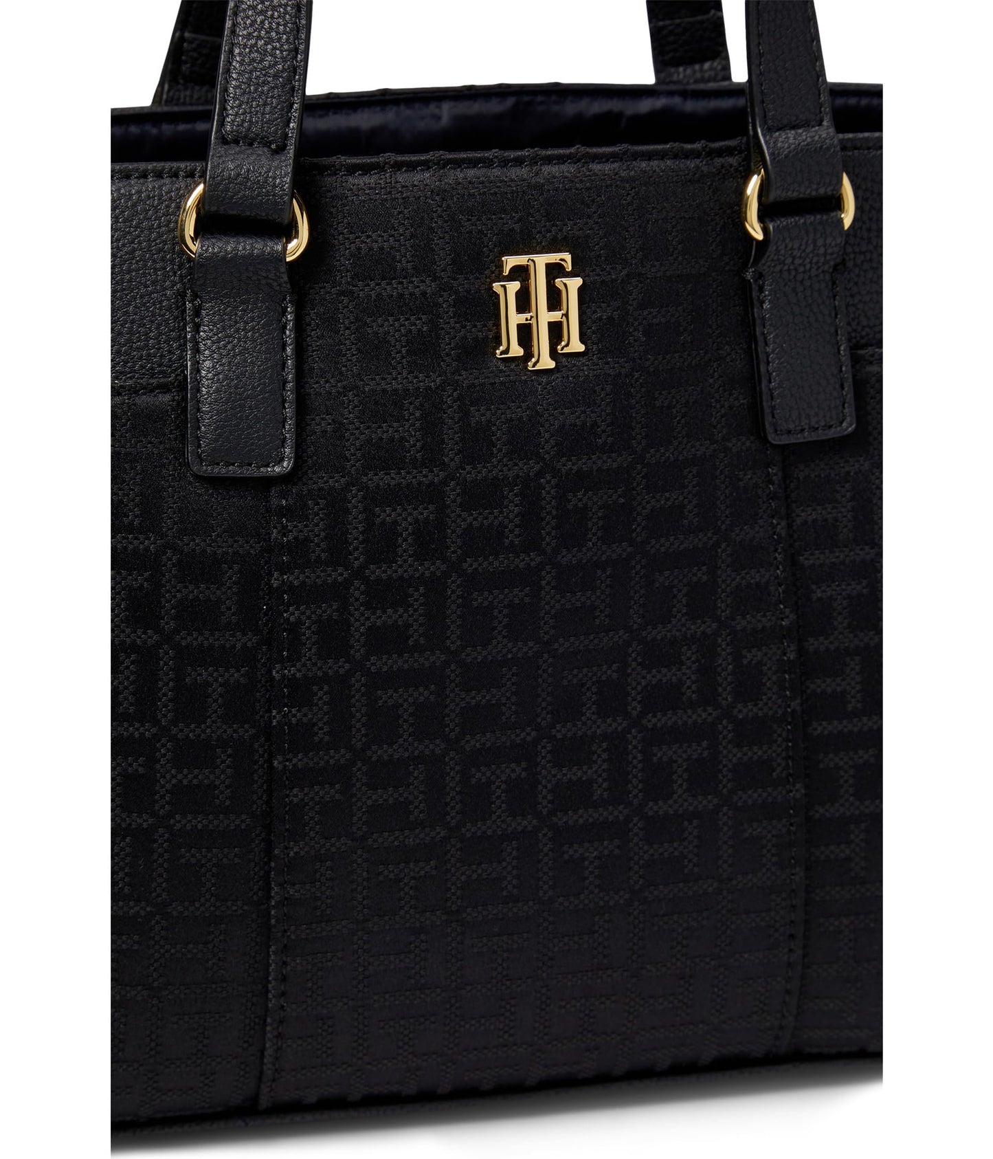 Tommy Hilfiger Evelyn II Convertible Satchel-Square Monogram Jacquard Black Tonal One Size