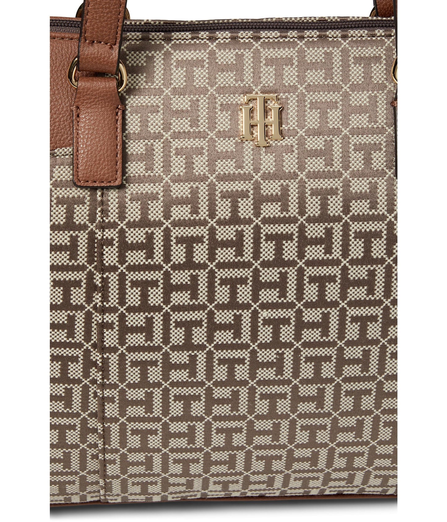 Tommy Hilfiger Evelyn II Tote-Square Monogram Jacquard Tan/Dark Chocolate One Size